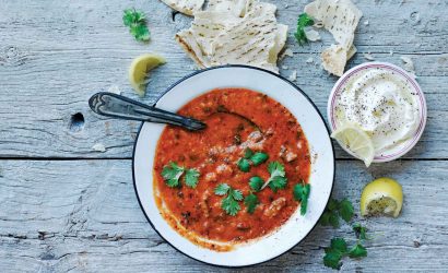 Saffron fish stew with white beans soup